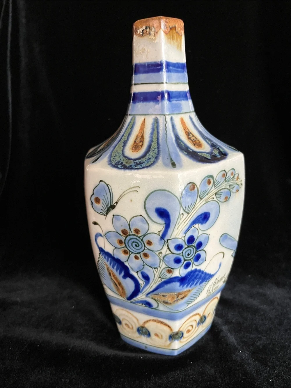 Ken Edwards El Palomar Tonala Mexico Pottery Bird Flower Tall VASE or Decanter